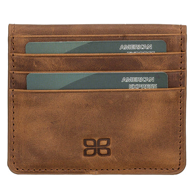Leder Kartenetui mit Druckknopffach – Slim Wallet | Kaffeebraun