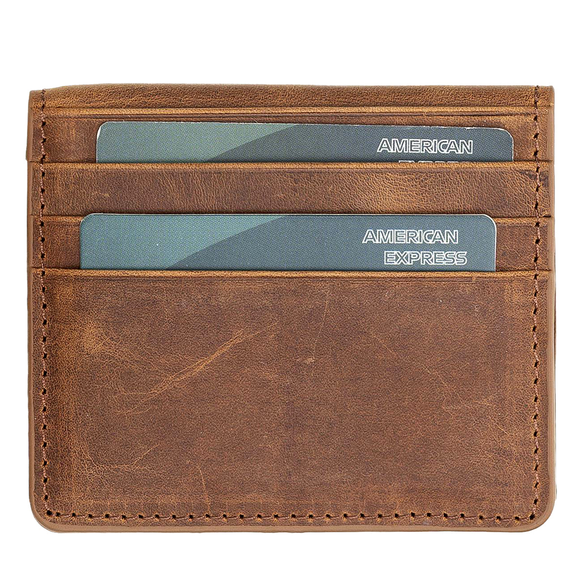 Leder Kartenetui mit Druckknopffach – Slim Wallet | Kaffeebraun