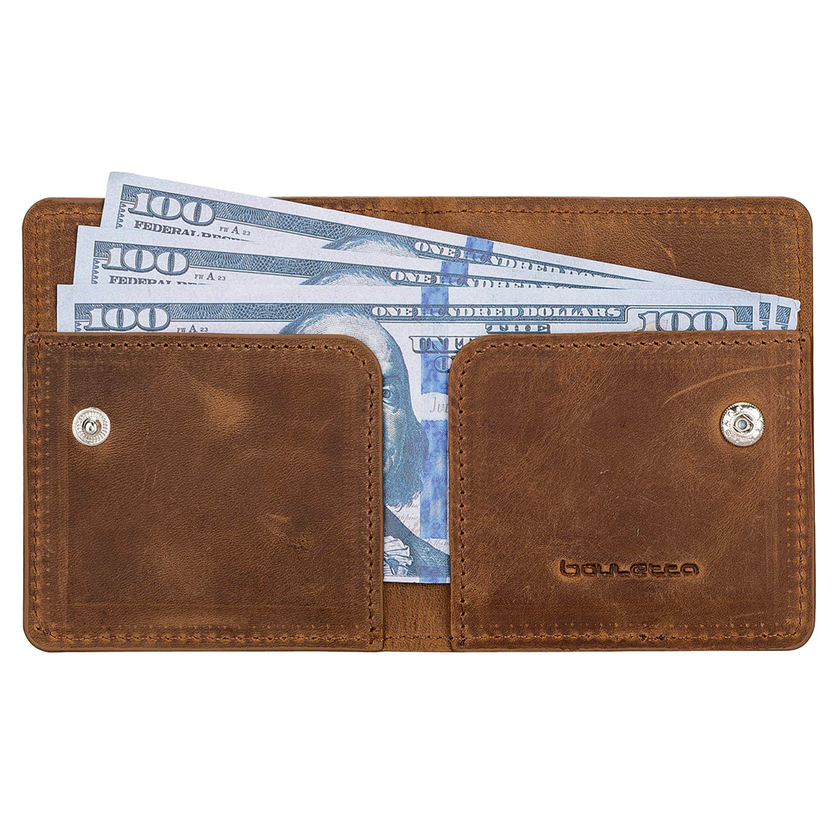 Leder Kartenetui mit Druckknopffach – Slim Wallet | Kaffeebraun