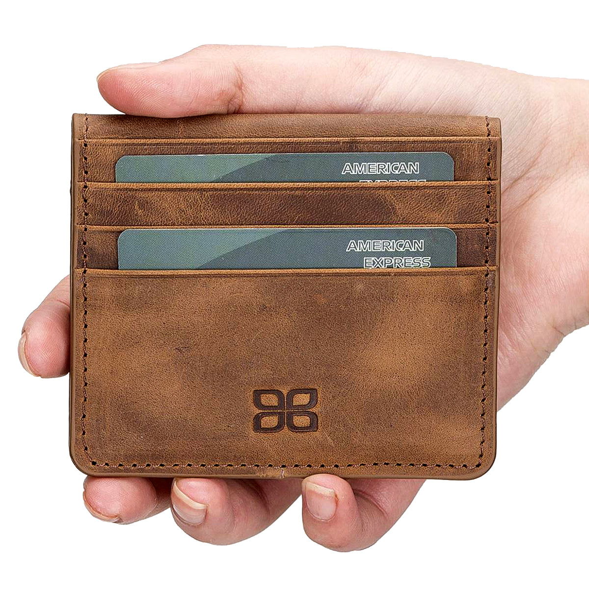 Leder Kartenetui mit Druckknopffach – Slim Wallet | Kaffeebraun