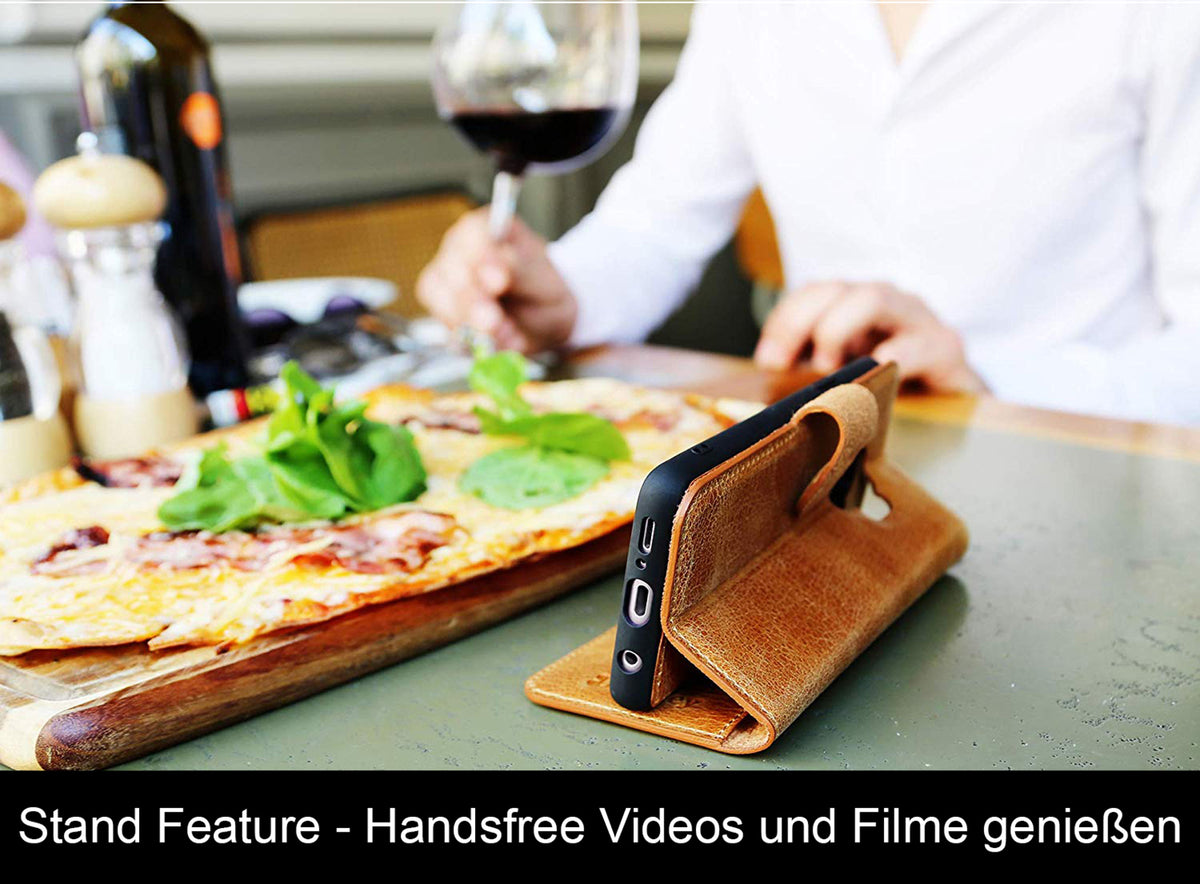Book-Case Lederhülle für iPhone 13 Pro – Flip-Design mit Kartenfach | Braun