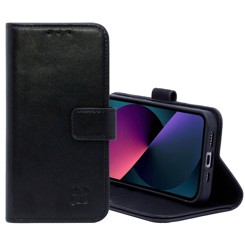 Book-Case Lederhülle für iPhone 13 – Flip-Design mit Kartenfach | Schwarz