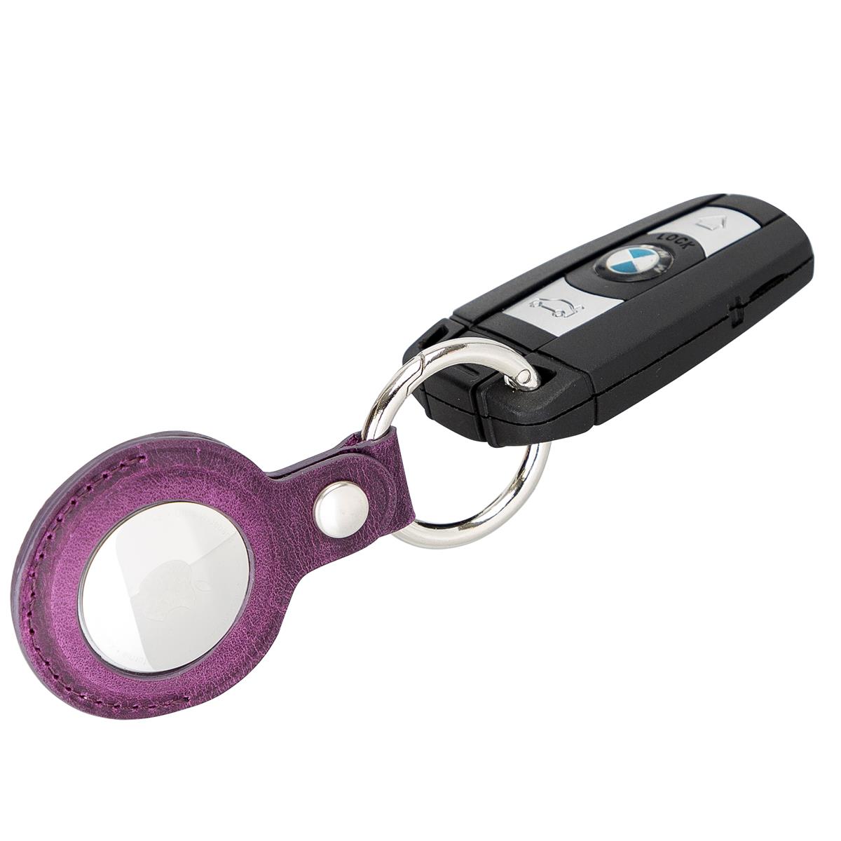 AirTag Schlüsselanhänger aus Leder – Karabiner, Used Look | Plum