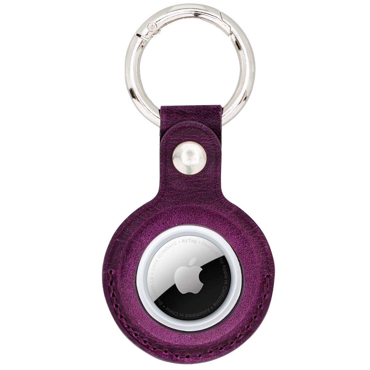 AirTag Schlüsselanhänger aus Leder – Karabiner, Used Look | Plum