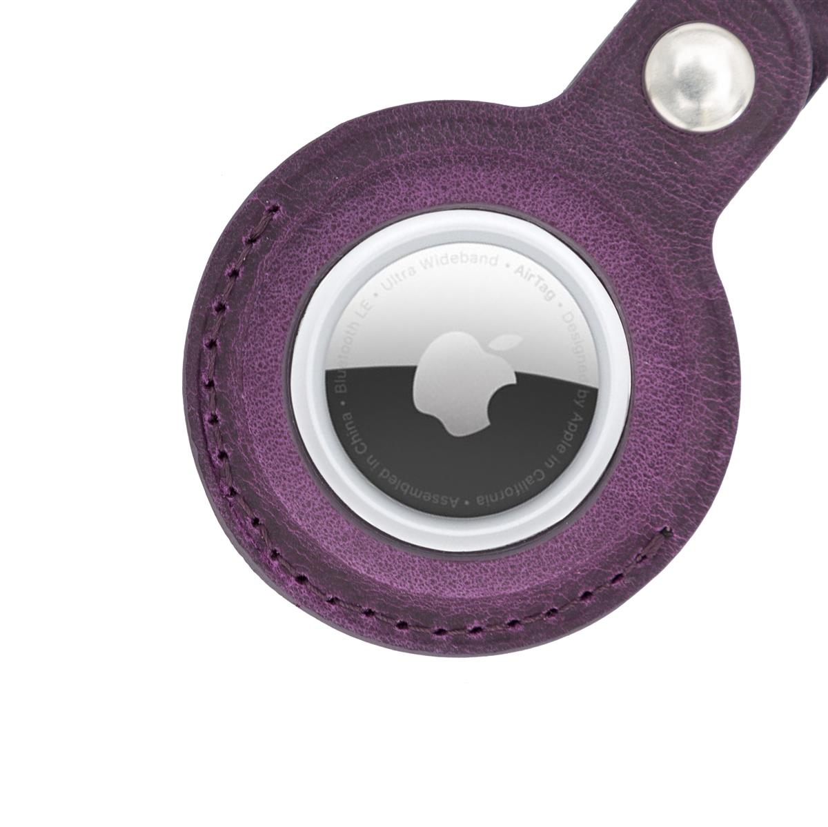 AirTag Schlüsselanhänger aus Leder – Karabiner, Used Look | Plum