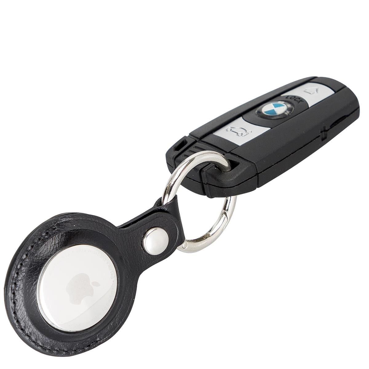 AirTag Schlüsselanhänger aus Leder – Karabiner, Used Look | Schwarz