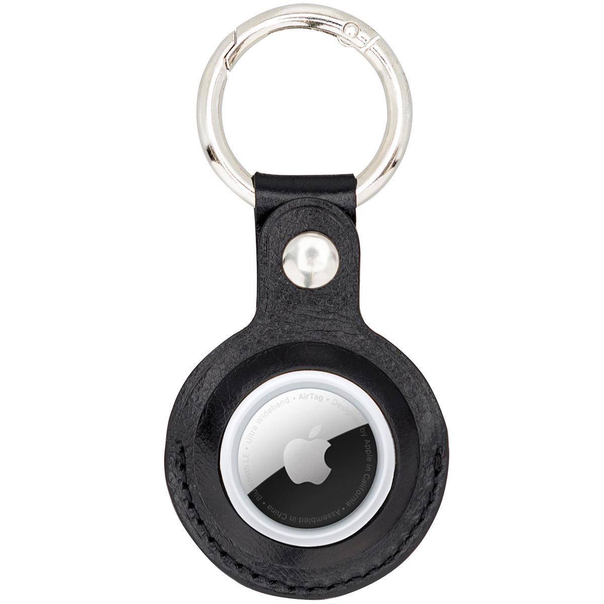 AirTag Schlüsselanhänger aus Leder – Karabiner, Used Look | Schwarz