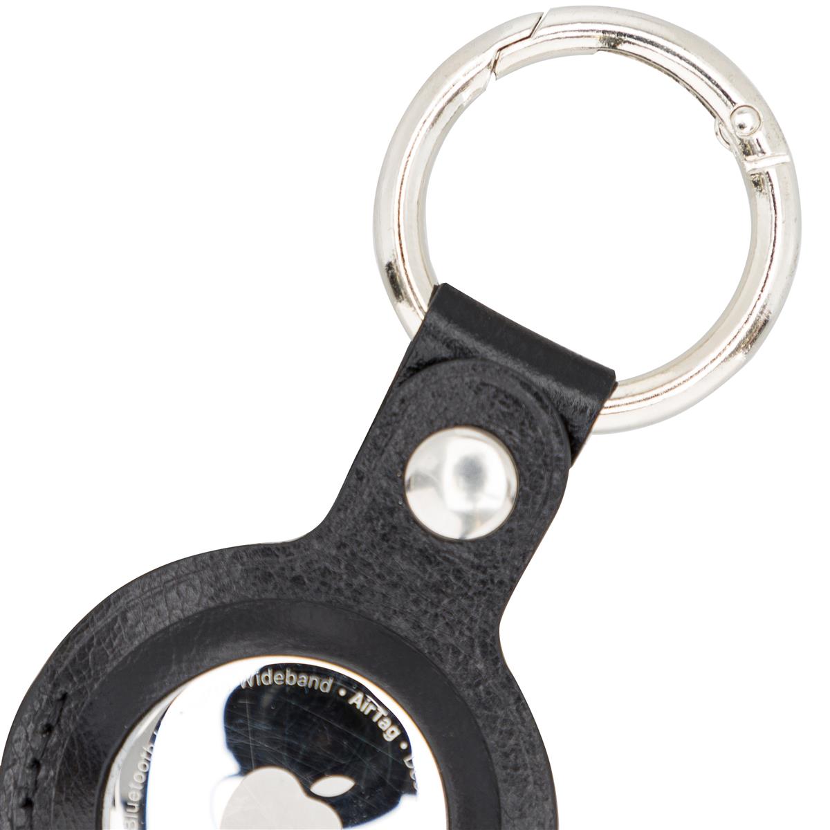 AirTag Schlüsselanhänger aus Leder – Karabiner, Used Look | Schwarz