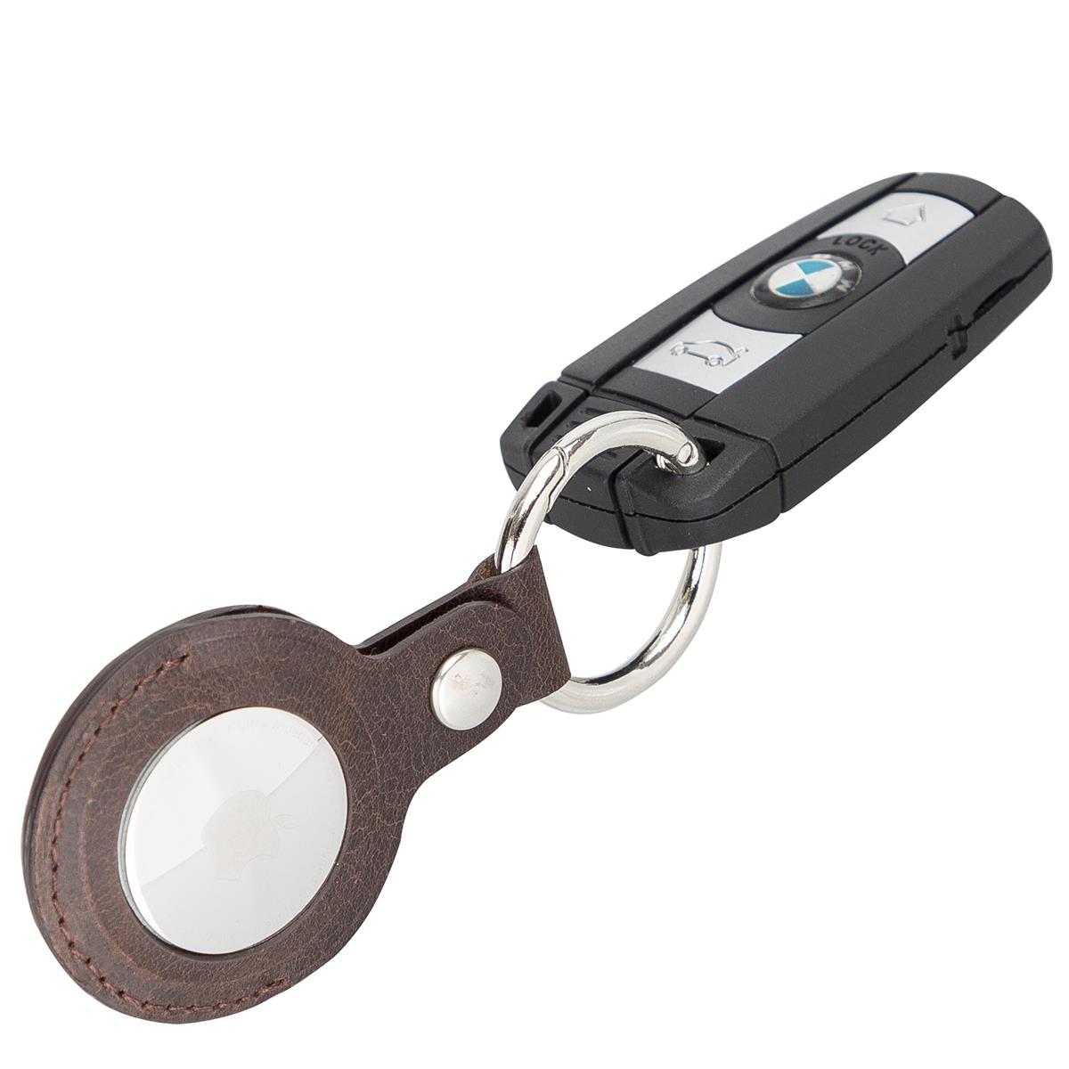 AirTag Schlüsselanhänger aus Leder – Karabiner, Used Look | Mocca
