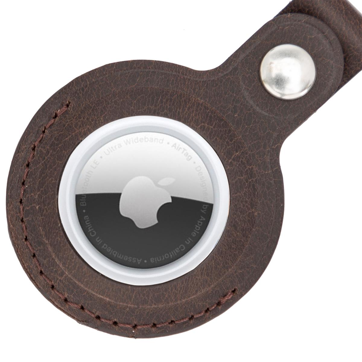 AirTag Schlüsselanhänger aus Leder – Karabiner, Used Look | Mocca