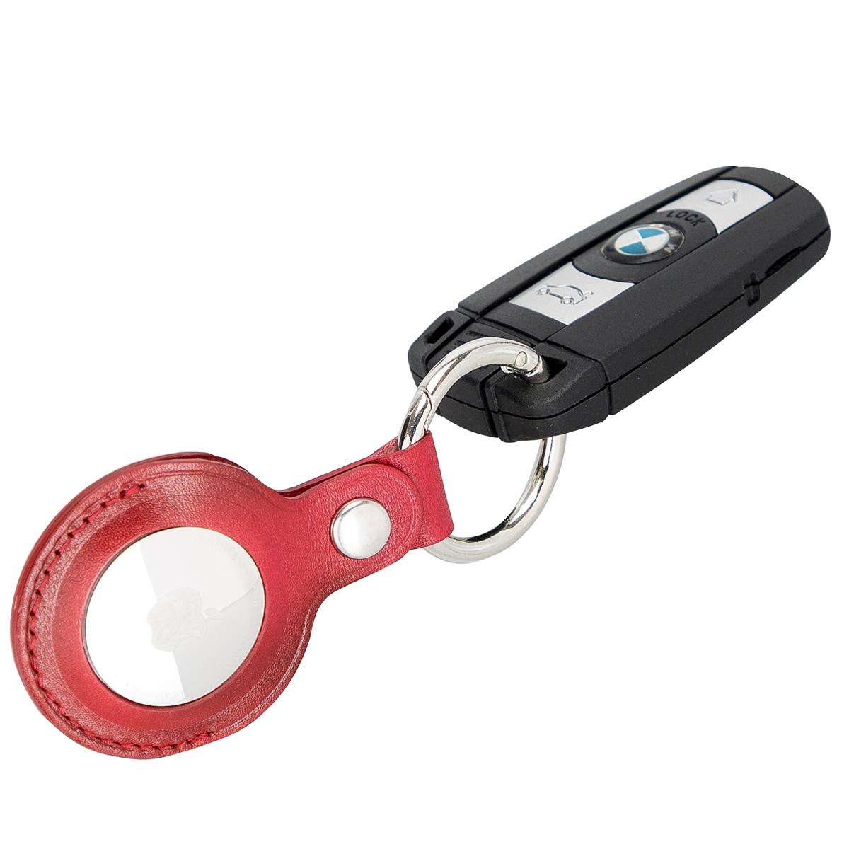 AirTag Schlüsselanhänger aus Leder – Karabiner, Used Look | Rot