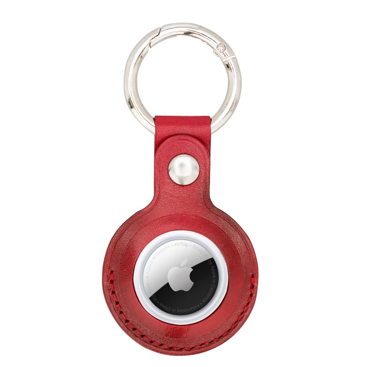 AirTag Schlüsselanhänger aus Leder – Karabiner, Used Look | Rot