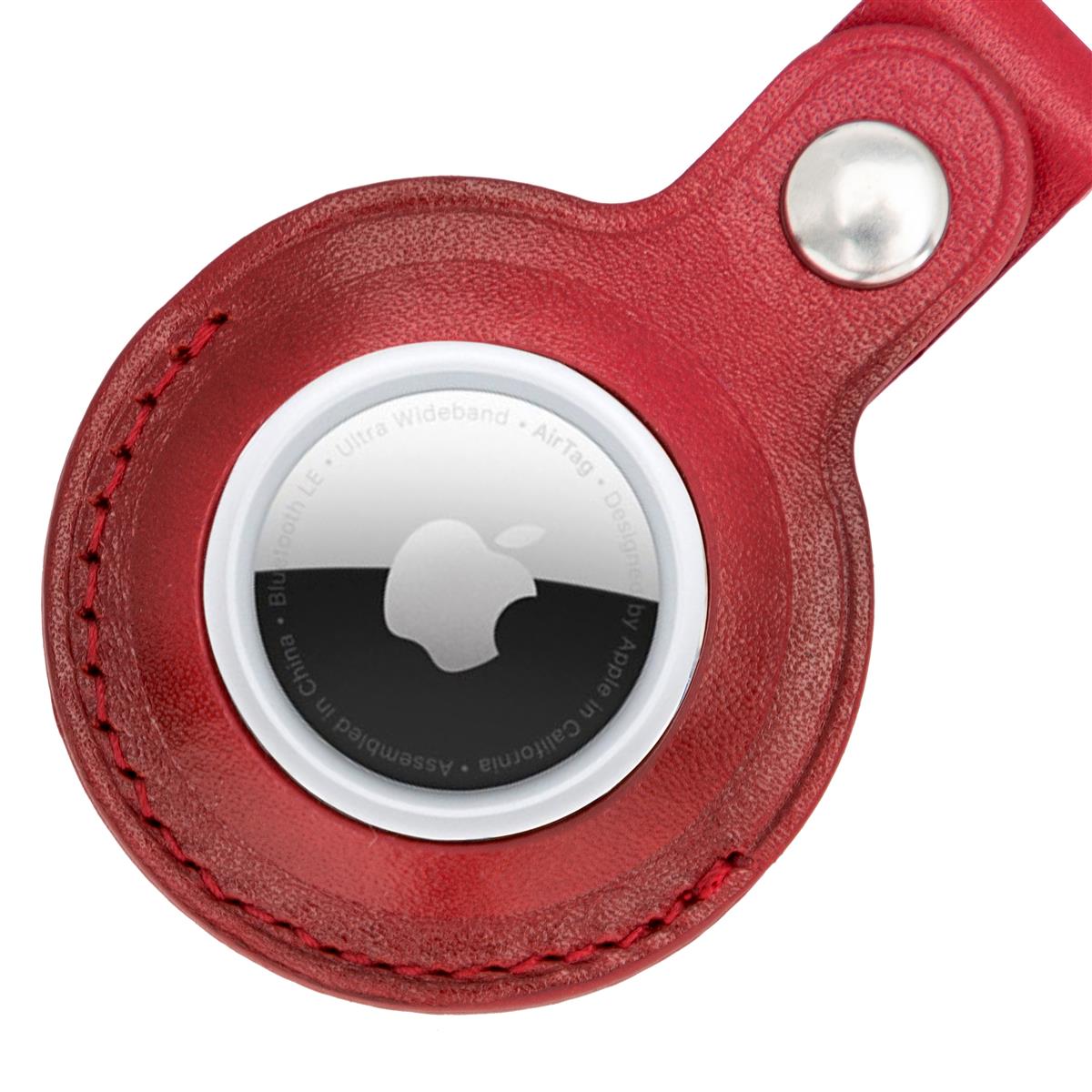 AirTag Schlüsselanhänger aus Leder – Karabiner, Used Look | Rot