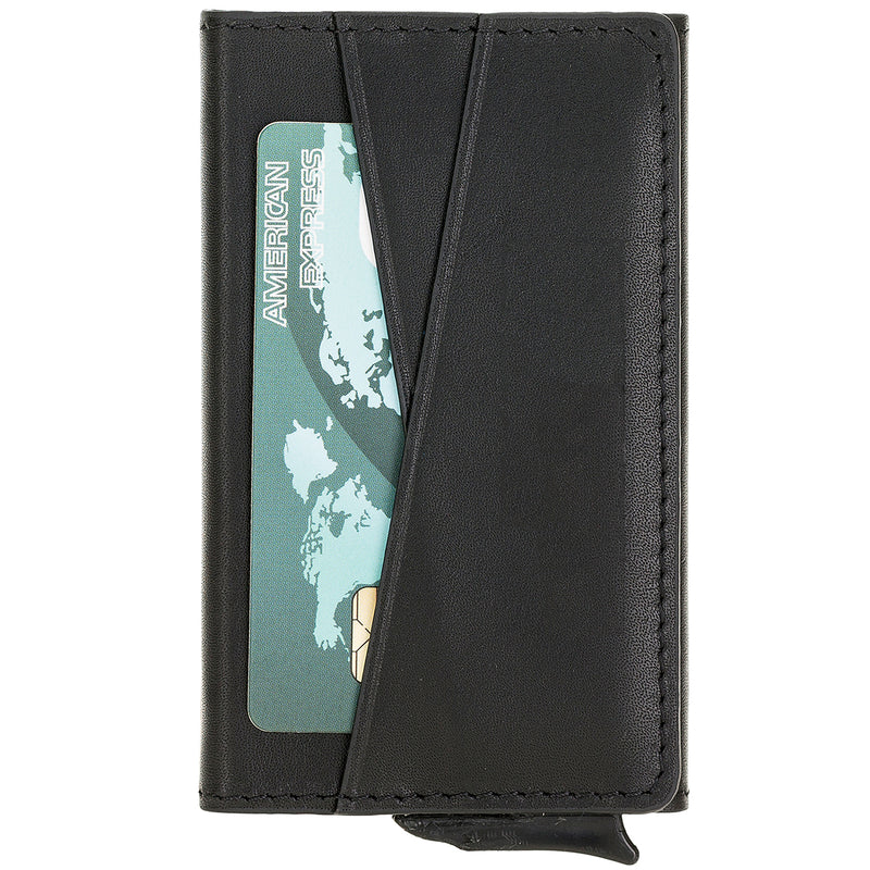 Pop-up Kreditkartenetui mit RFID-Schutz – Slim Wallet aus Aluminium & Leder | Schwarz