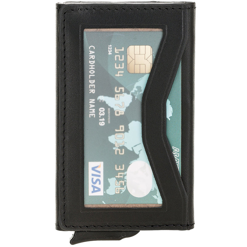Pop-up Kreditkartenetui mit RFID-Schutz – Slim Wallet aus Aluminium & Leder | Schwarz - Ansicht 2
