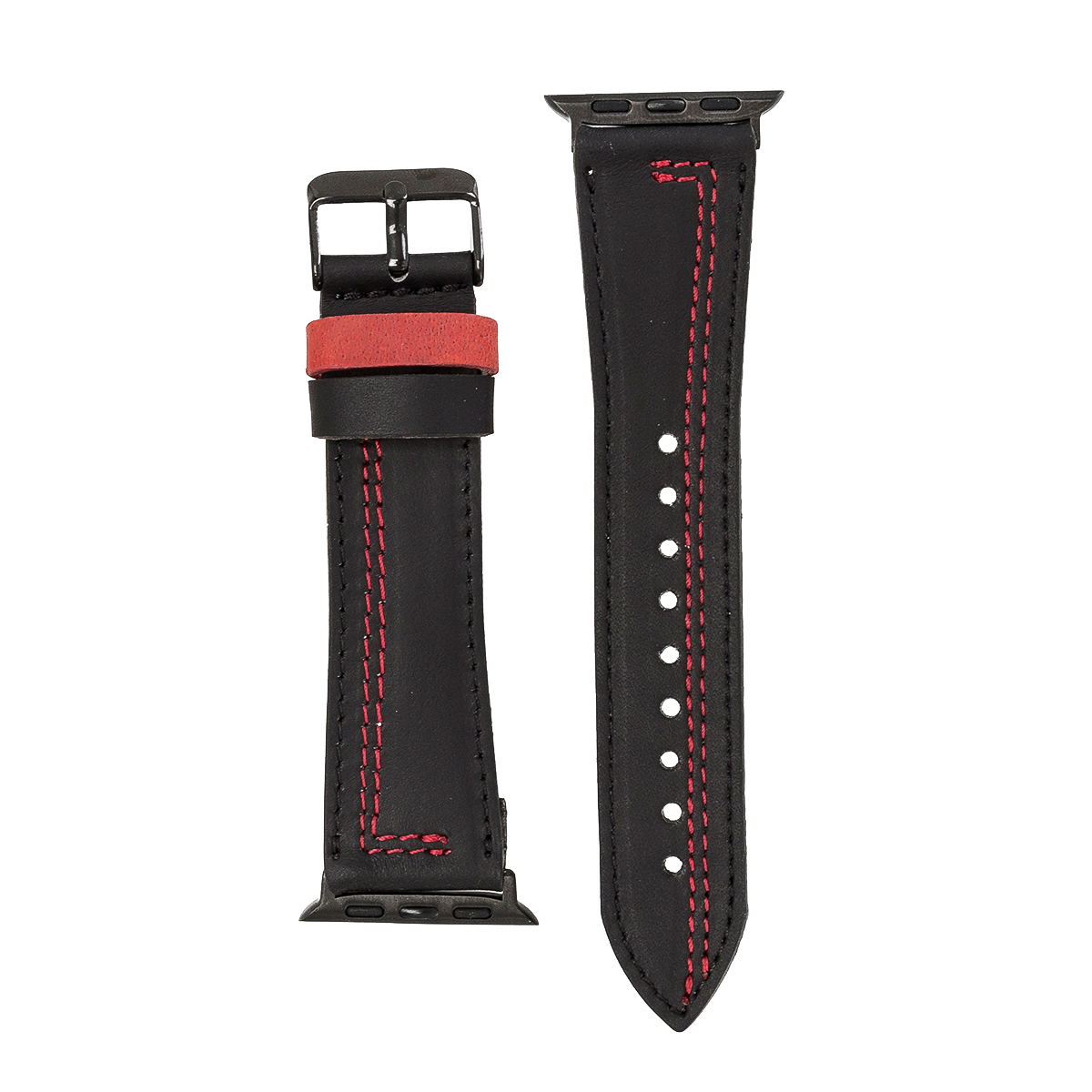 Lederarmband für Apple Watch – Schwarz mit roter Naht | Modell BA15