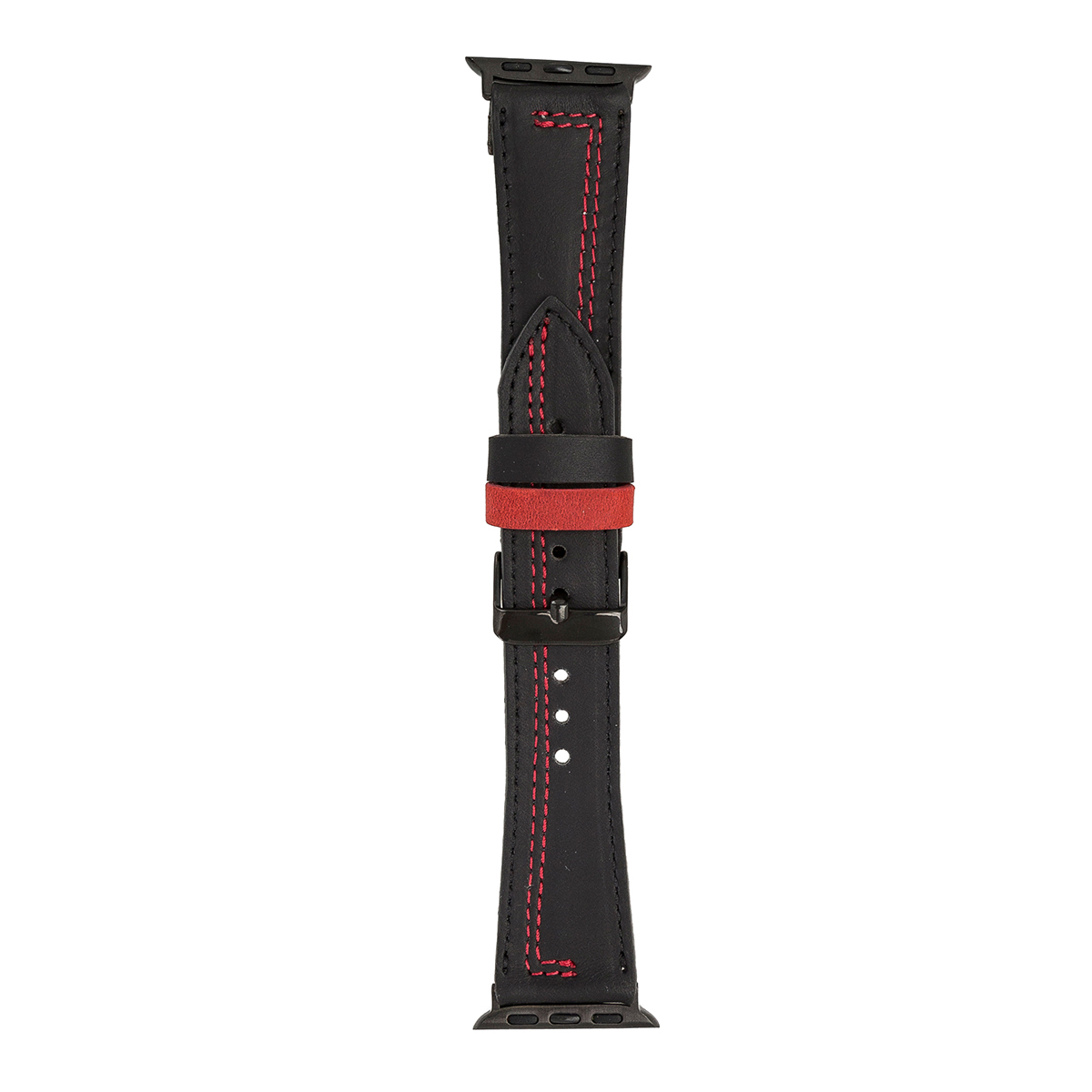 Lederarmband für Apple Watch – Schwarz mit roter Naht | Modell BA15