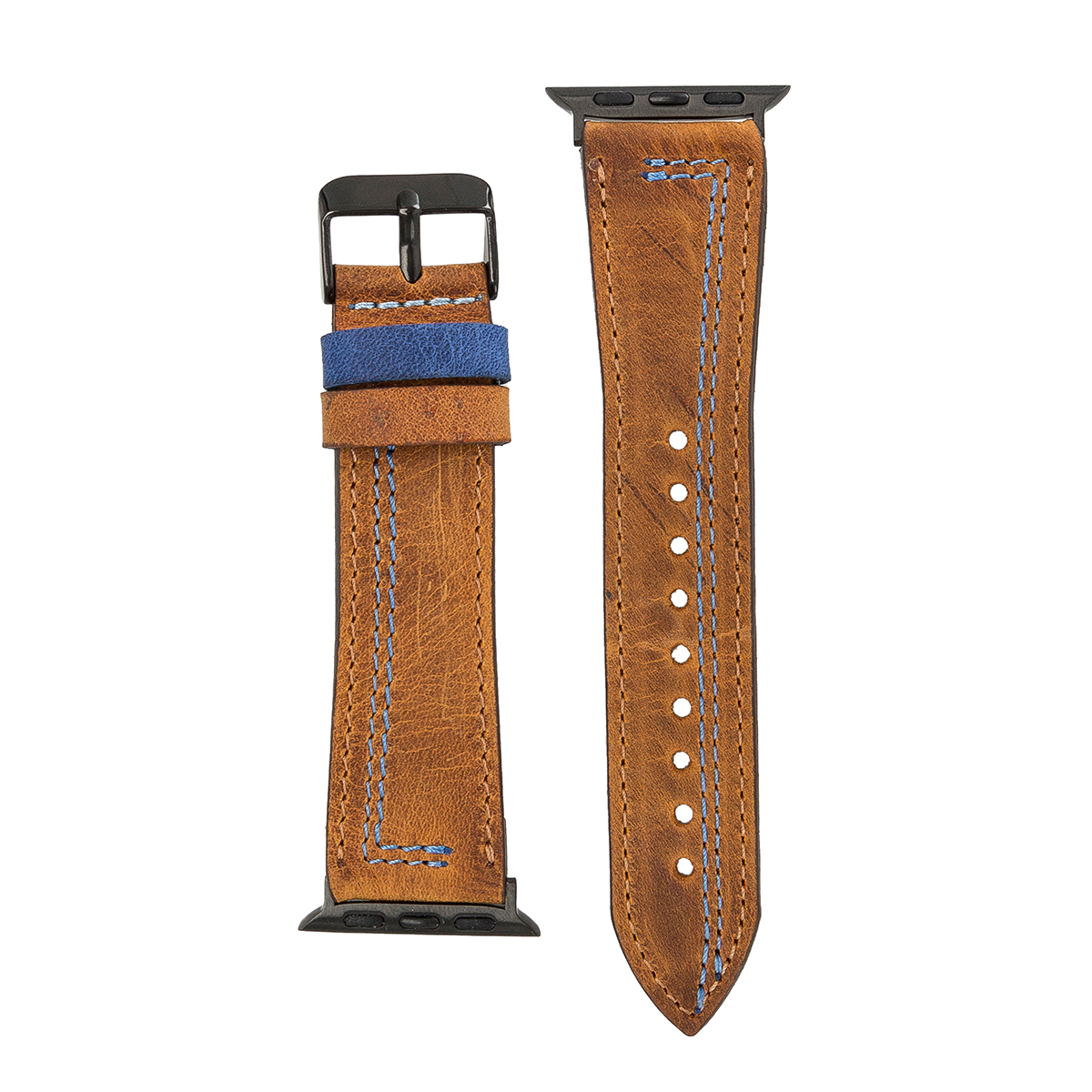 Lederarmband für Apple Watch – Braun mit blauer Naht | Modell BA16
