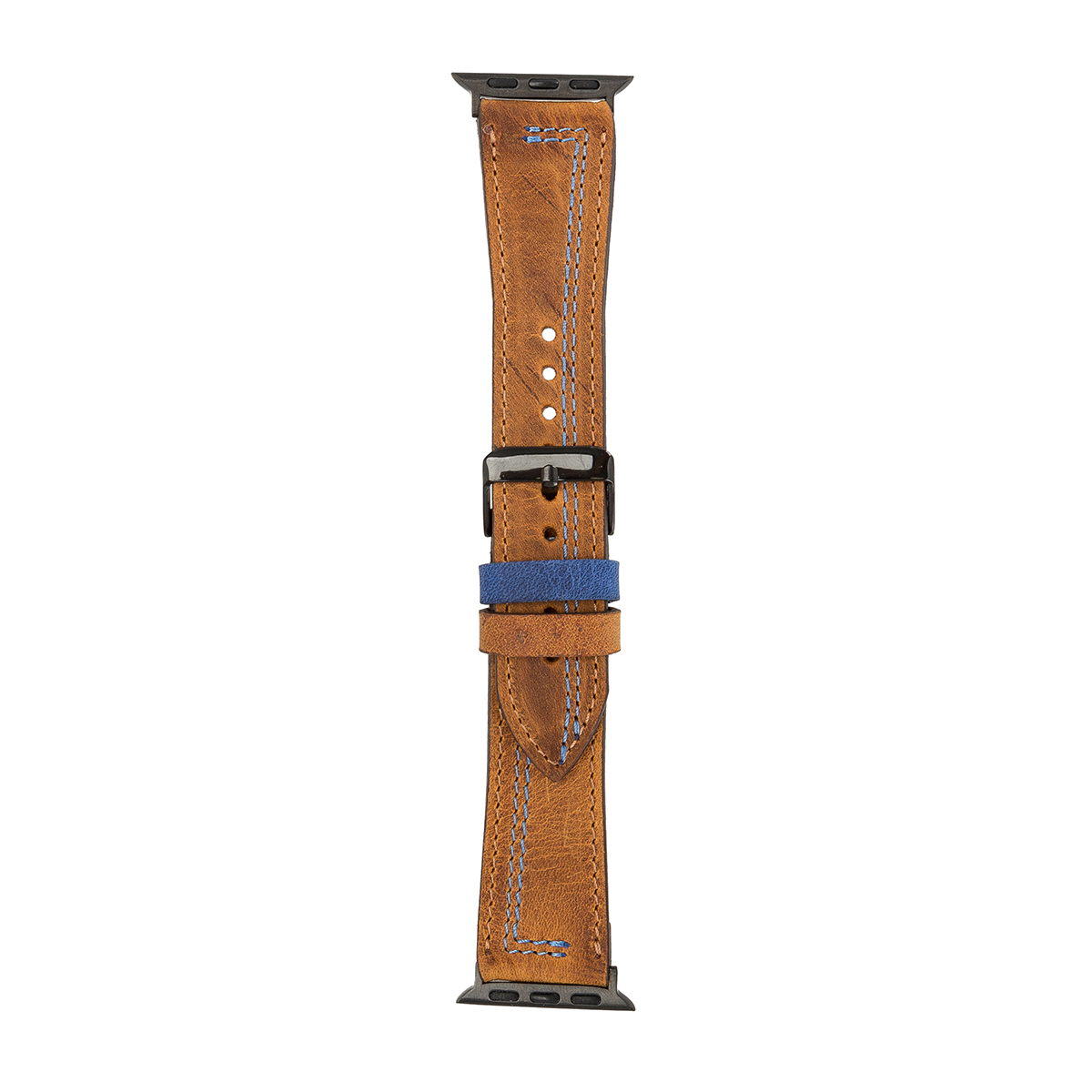 Lederarmband für Apple Watch – Braun mit blauer Naht | Modell BA16