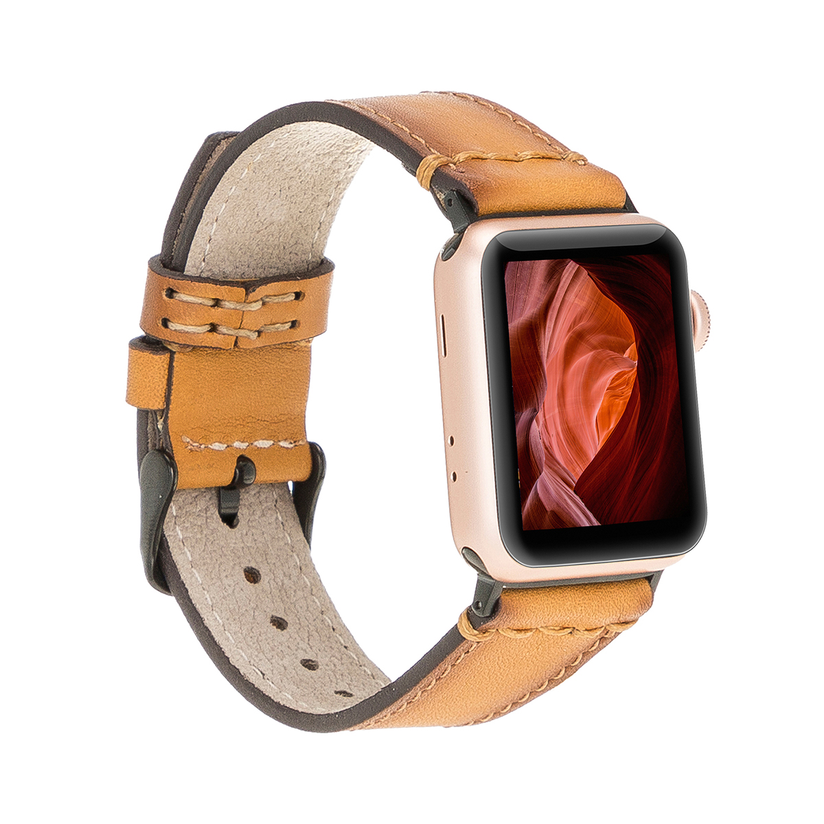Lederarmband für Apple Watch – Hellbraun mit Ziernaht | Modell BA19