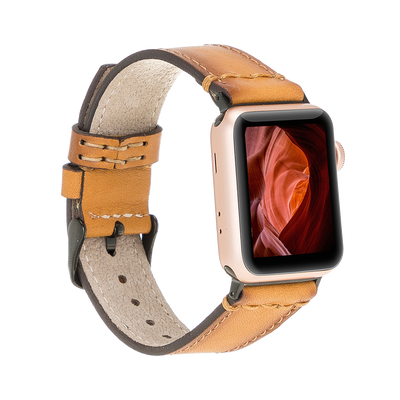 Lederarmband für Apple Watch – Hellbraun mit Ziernaht | Modell BA19