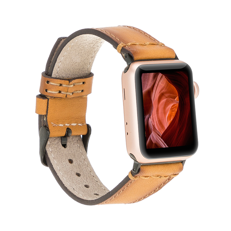 Lederarmband für Apple Watch – Hellbraun mit Ziernaht | Modell BA19