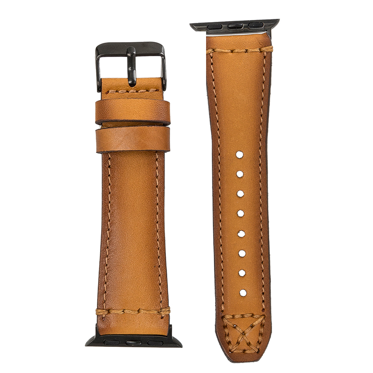 Lederarmband für Apple Watch – Hellbraun mit Ziernaht | Modell BA19