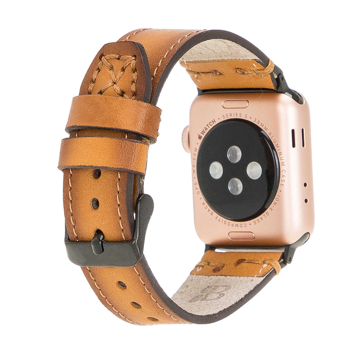 Lederarmband für Apple Watch – Hellbraun mit Ziernaht | Modell BA19