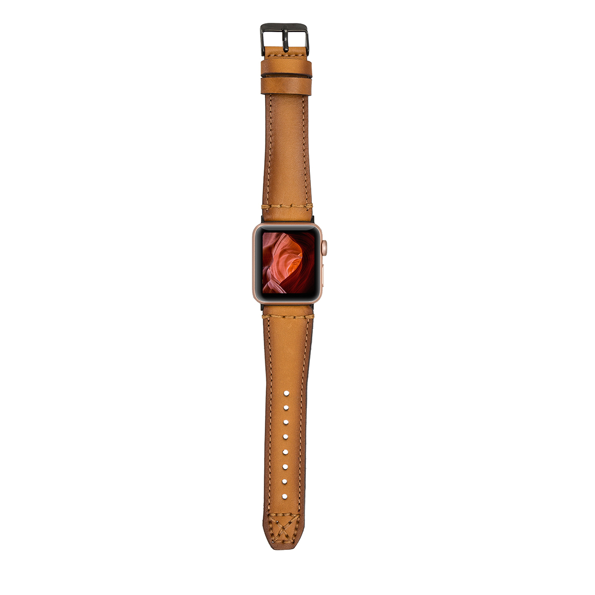 Lederarmband für Apple Watch – Hellbraun mit Ziernaht | Modell BA19