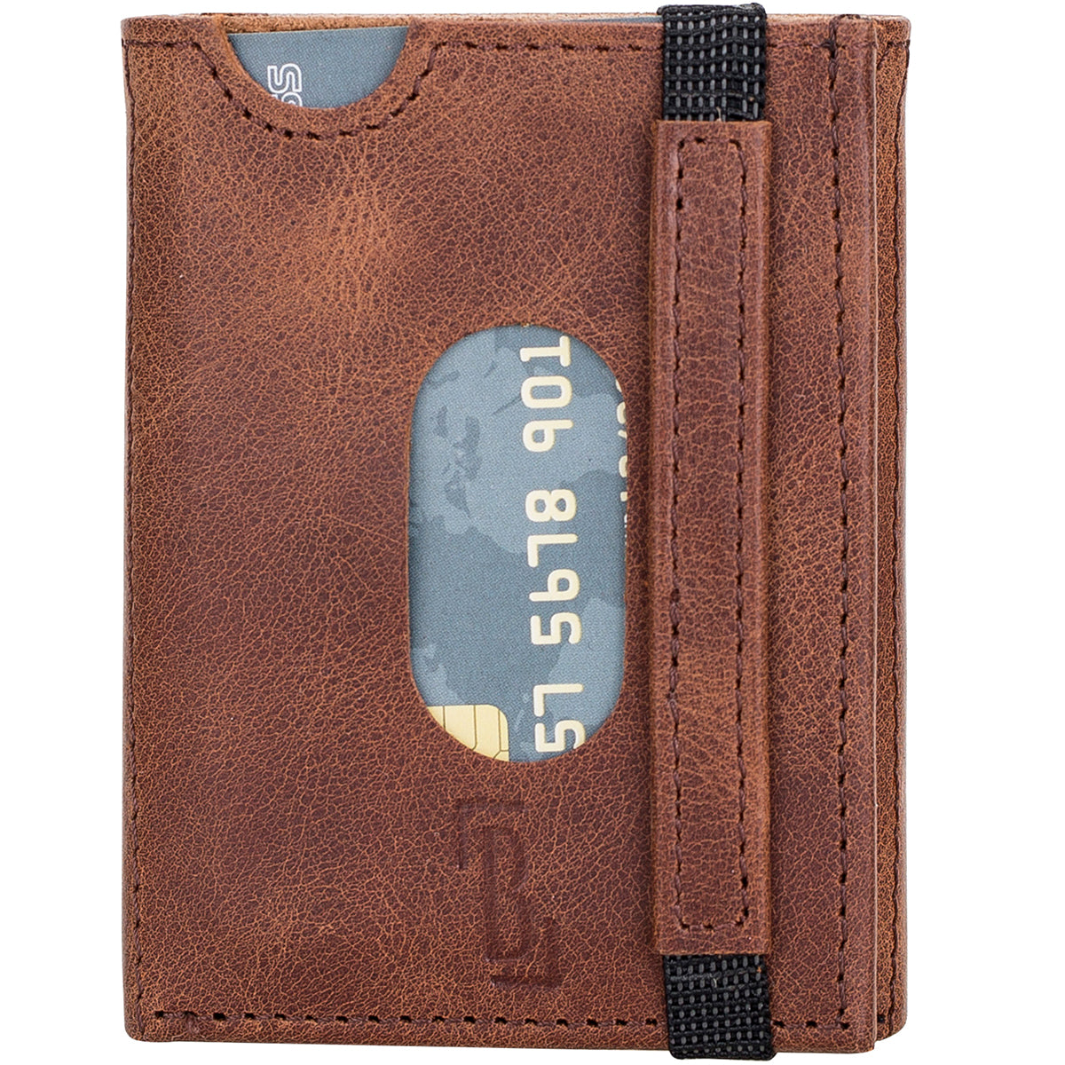 Trifold Kartenetui aus Leder – Slim Wallet mit Gummiband-Verschluss | Kaffeebraun