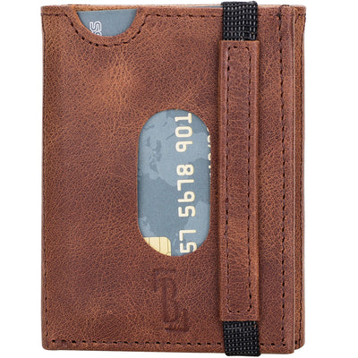 Trifold Kartenetui aus Leder – Slim Wallet mit Gummiband-Verschluss | Kaffeebraun