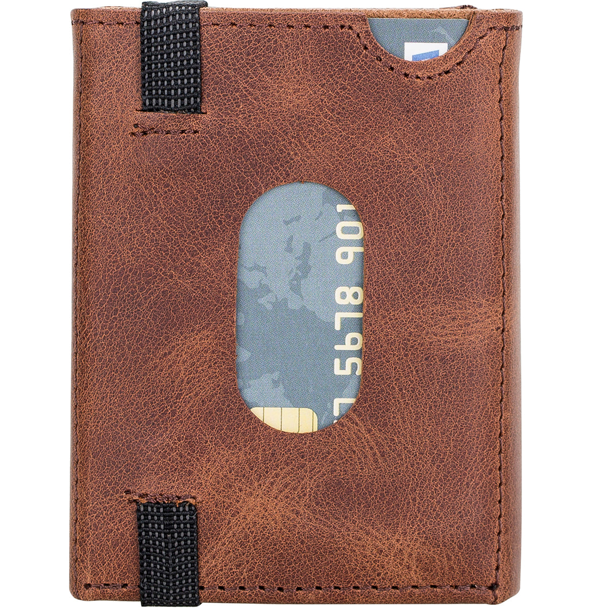 Trifold Kartenetui aus Leder – Slim Wallet mit Gummiband-Verschluss | Kaffeebraun