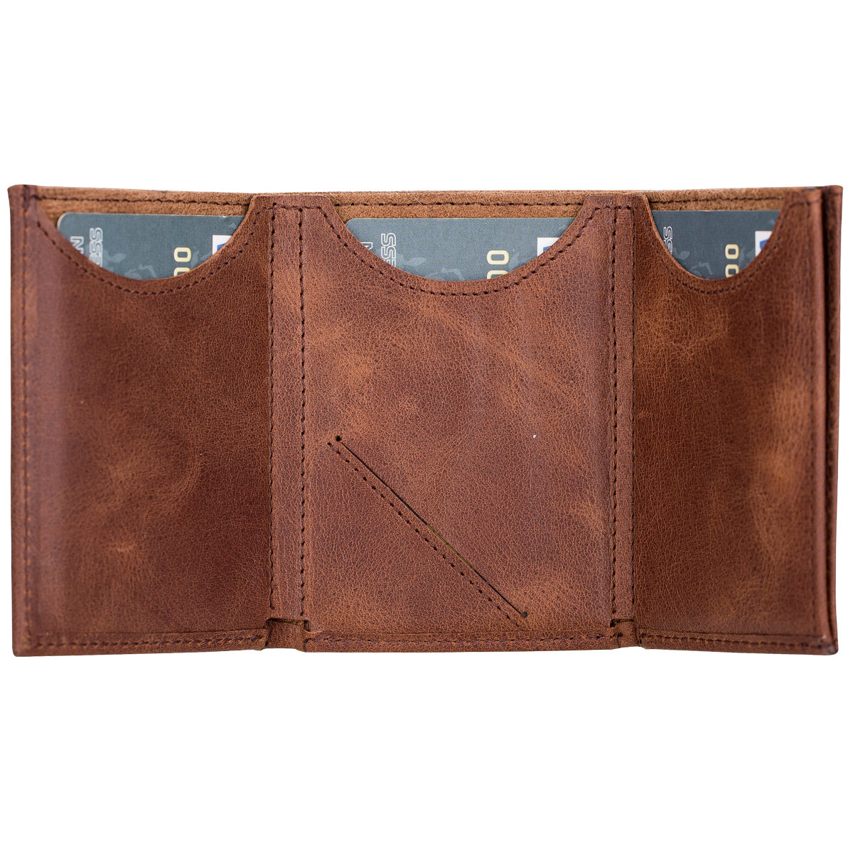 Trifold Kartenetui aus Leder – Slim Wallet mit Gummiband-Verschluss | Kaffeebraun