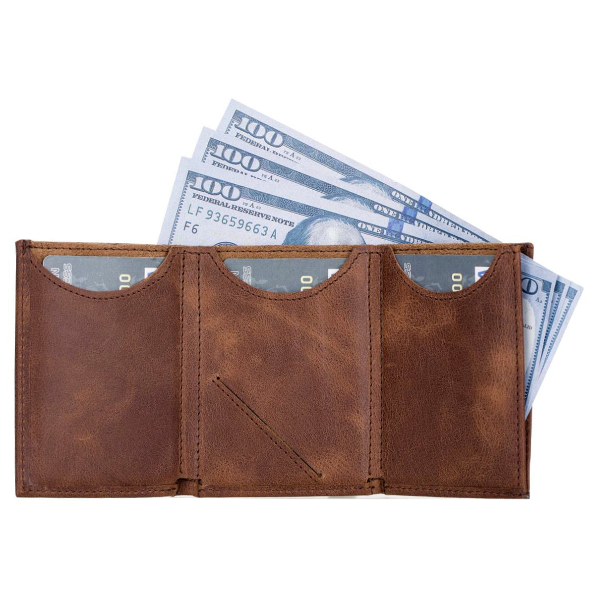 Trifold Kartenetui aus Leder – Slim Wallet mit Gummiband-Verschluss | Kaffeebraun
