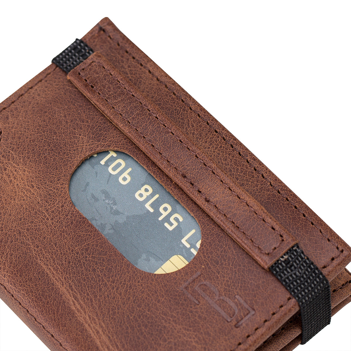 Trifold Kartenetui aus Leder – Slim Wallet mit Gummiband-Verschluss | Kaffeebraun