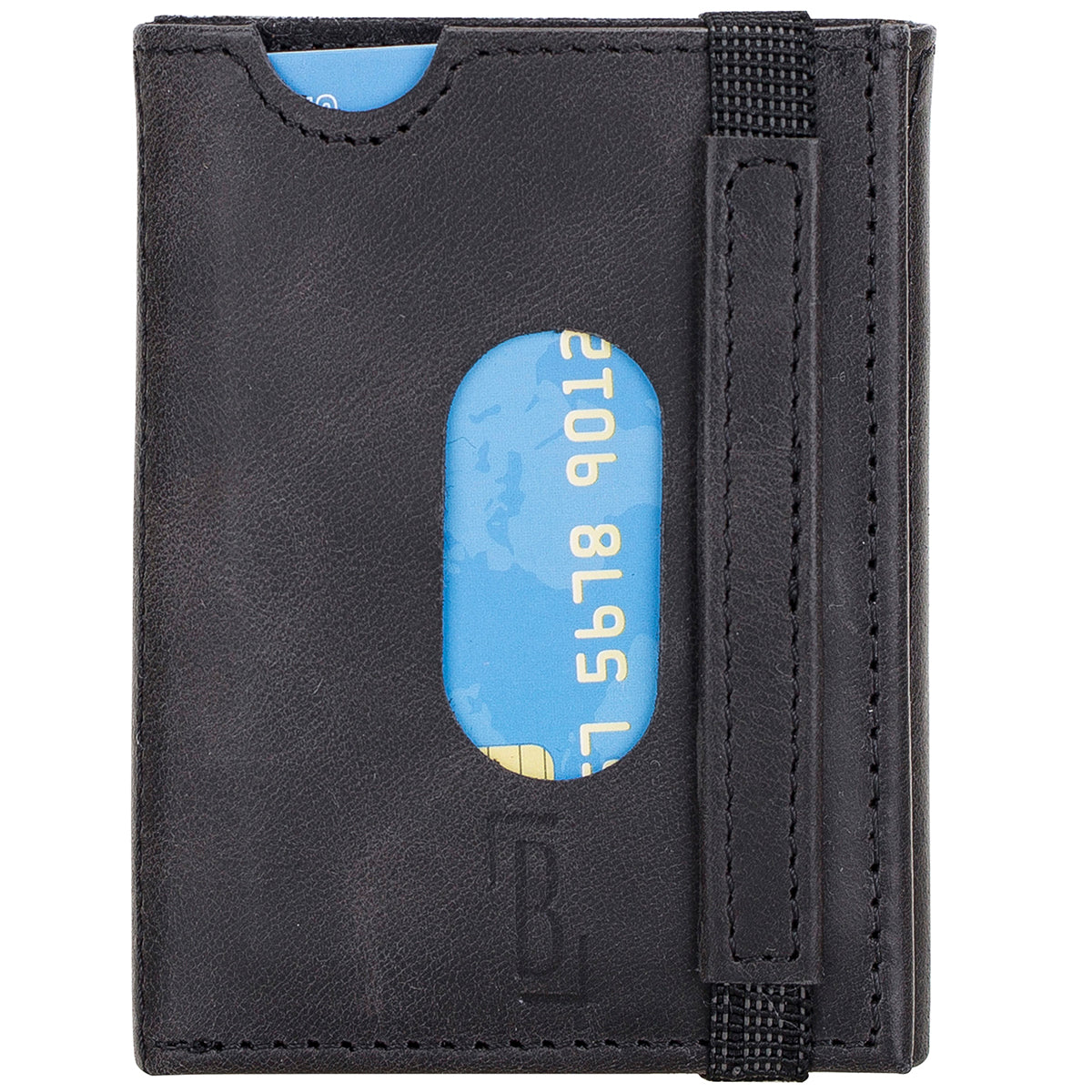 Trifold Kartenetui aus Leder – Slim Wallet mit Gummiband-Verschluss | Schwarz