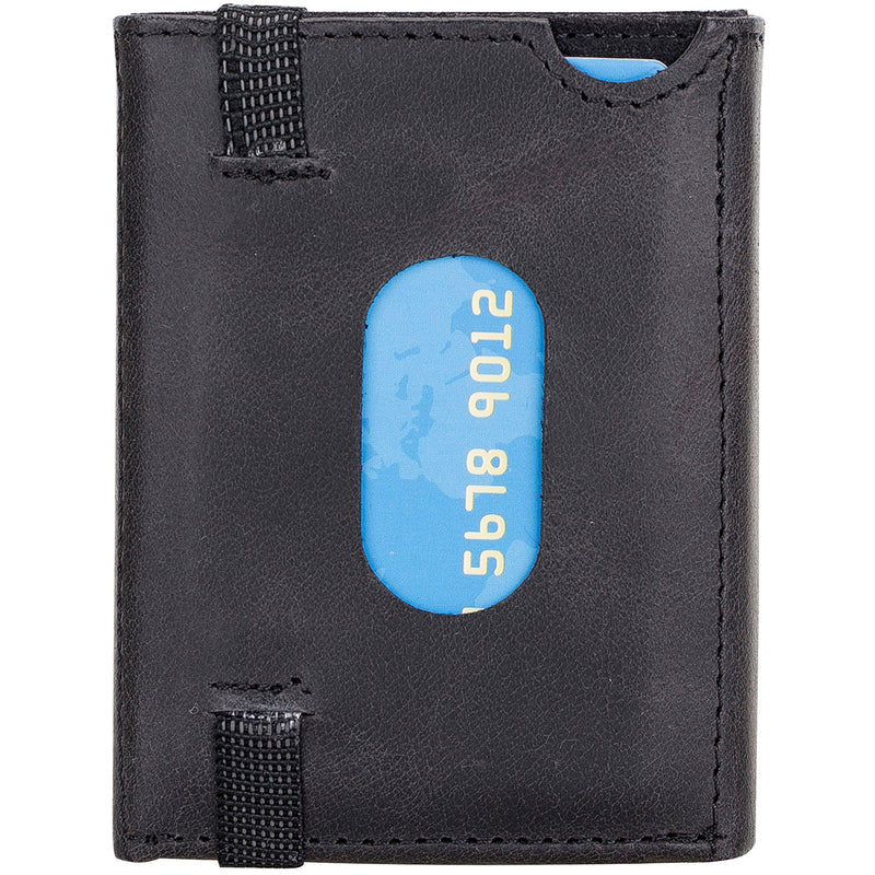 Trifold Kartenetui aus Leder – Slim Wallet mit Gummiband-Verschluss | Schwarz - Ansicht 2