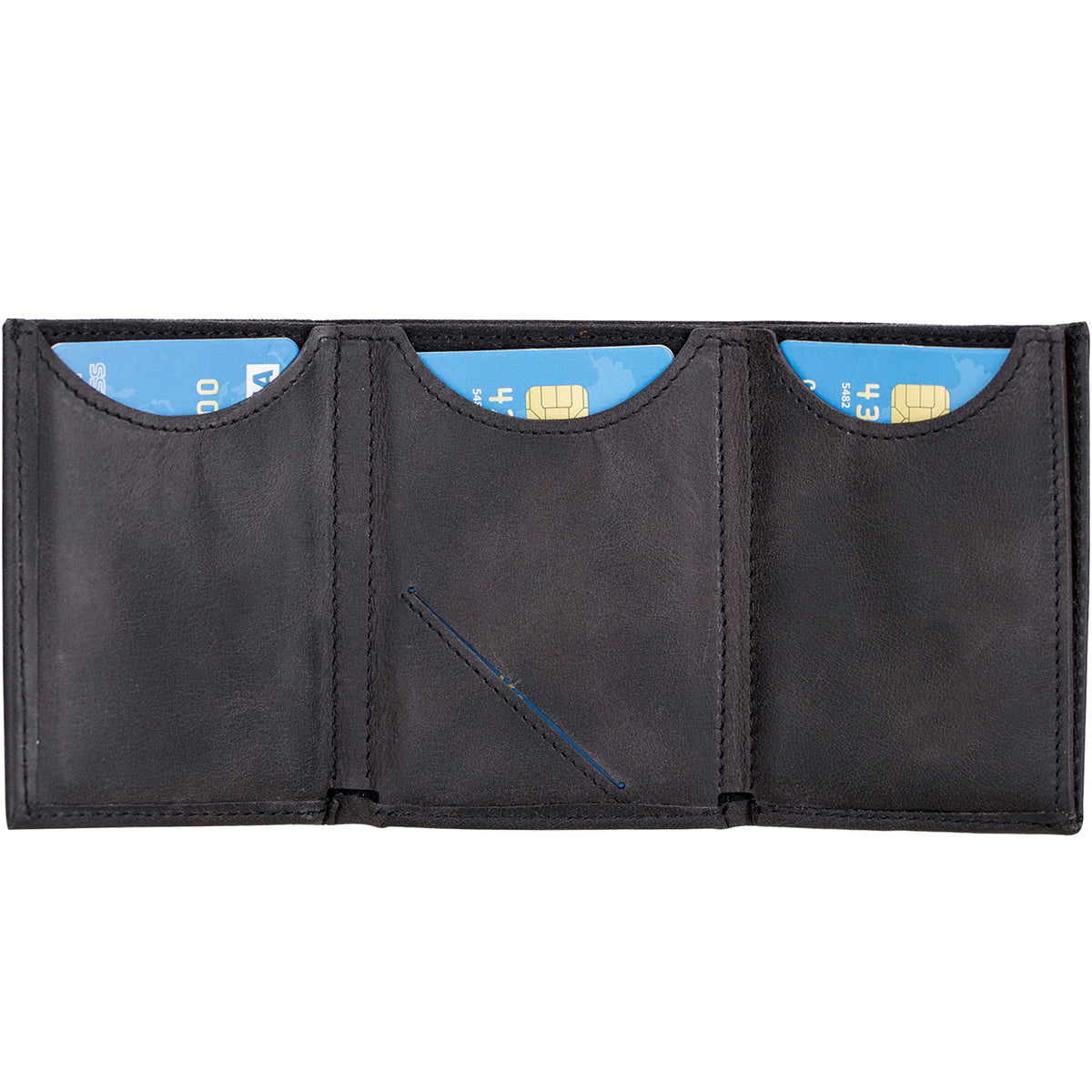 Trifold Kartenetui aus Leder – Slim Wallet mit Gummiband-Verschluss | Schwarz