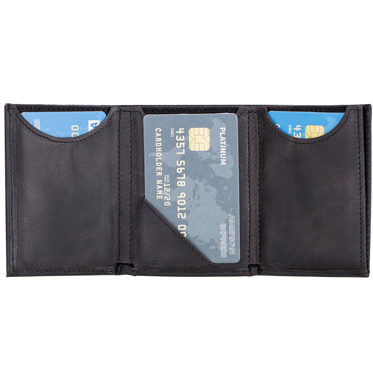Trifold Kartenetui aus Leder – Slim Wallet mit Gummiband-Verschluss | Schwarz