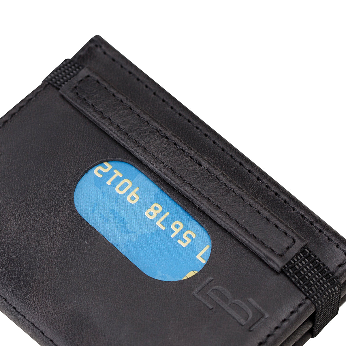 Trifold Kartenetui aus Leder – Slim Wallet mit Gummiband-Verschluss | Schwarz