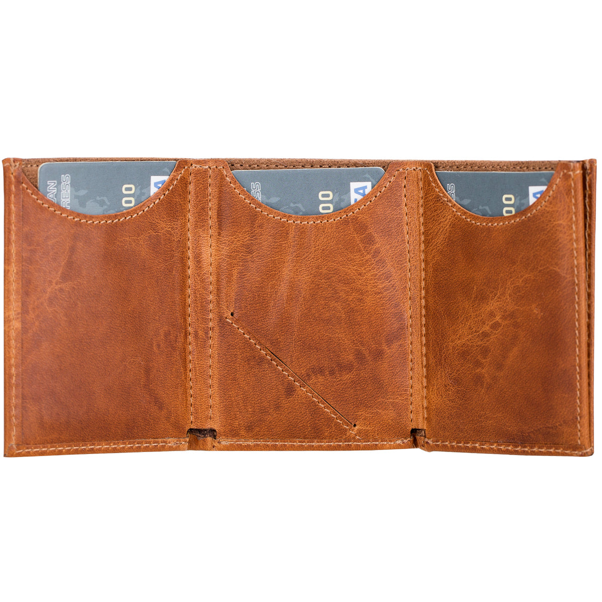 Trifold Kartenetui aus Leder – Slim Wallet mit Gummiband-Verschluss | Cognac