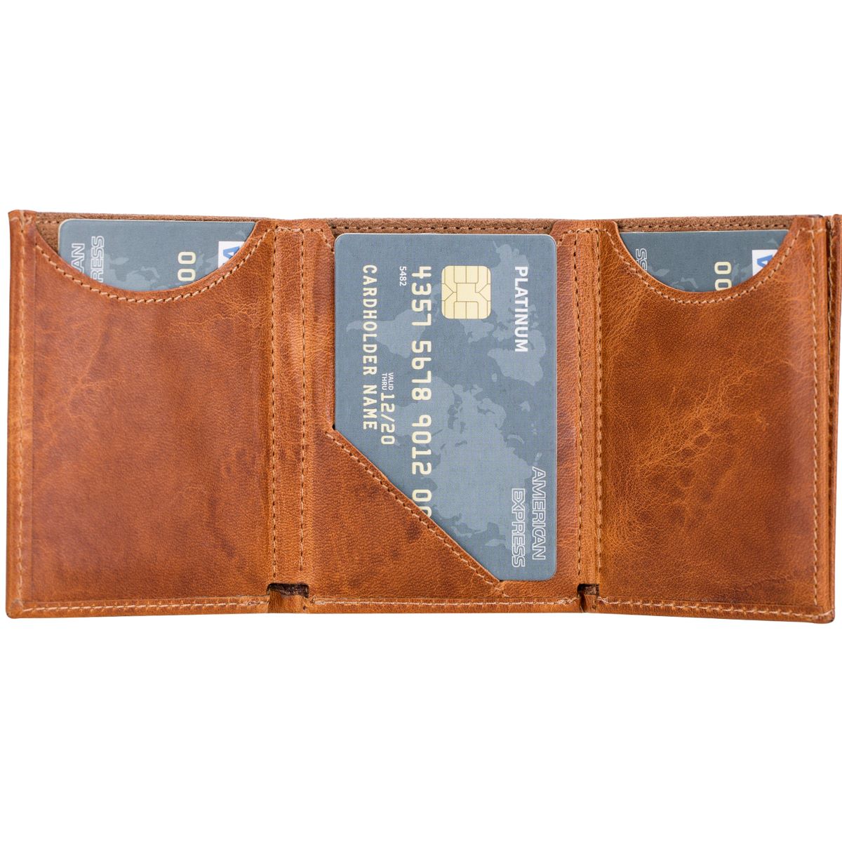 Trifold Kartenetui aus Leder – Slim Wallet mit Gummiband-Verschluss | Cognac