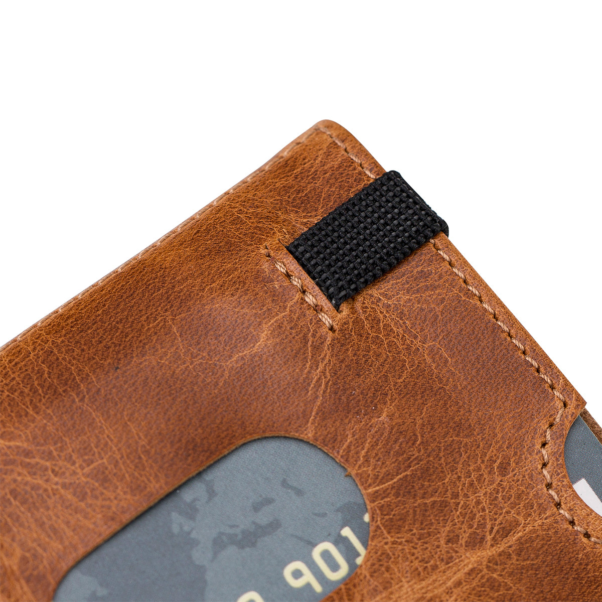 Trifold Kartenetui aus Leder – Slim Wallet mit Gummiband-Verschluss | Cognac