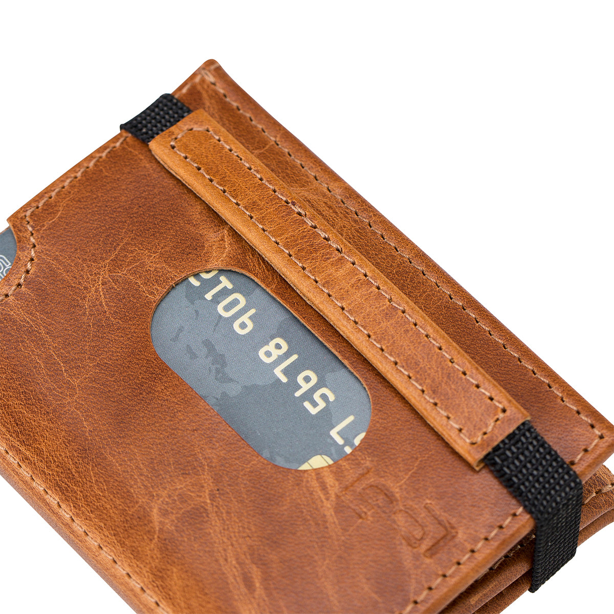 Trifold Kartenetui aus Leder – Slim Wallet mit Gummiband-Verschluss | Cognac