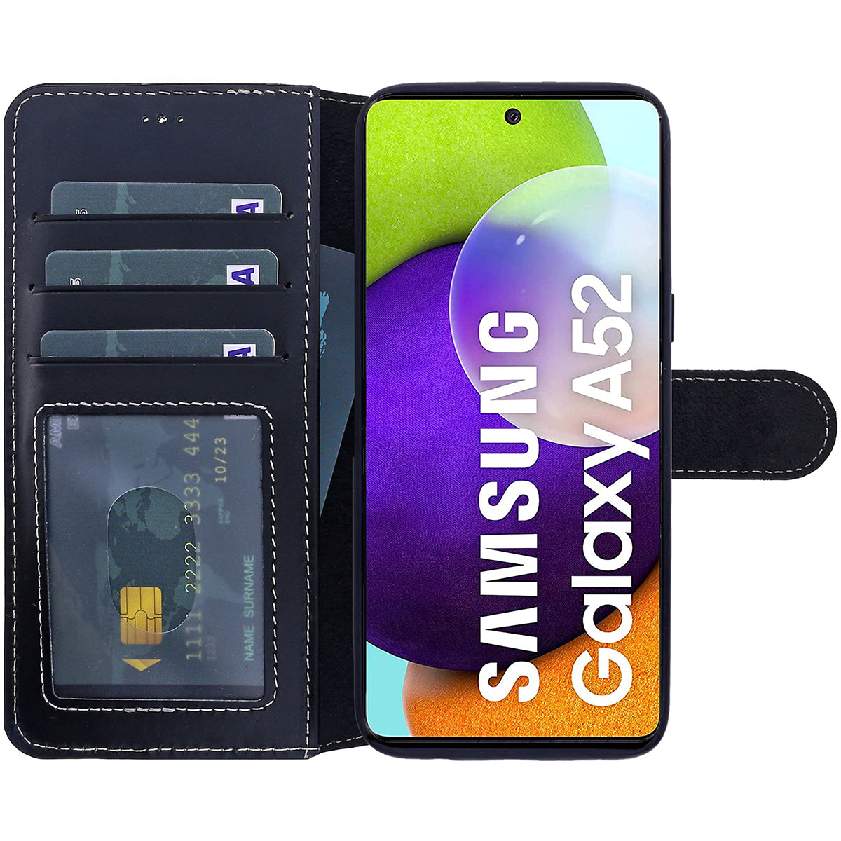Samsung Galaxy A52 Leder Book-Case – Wallet Hülle | Schwarz