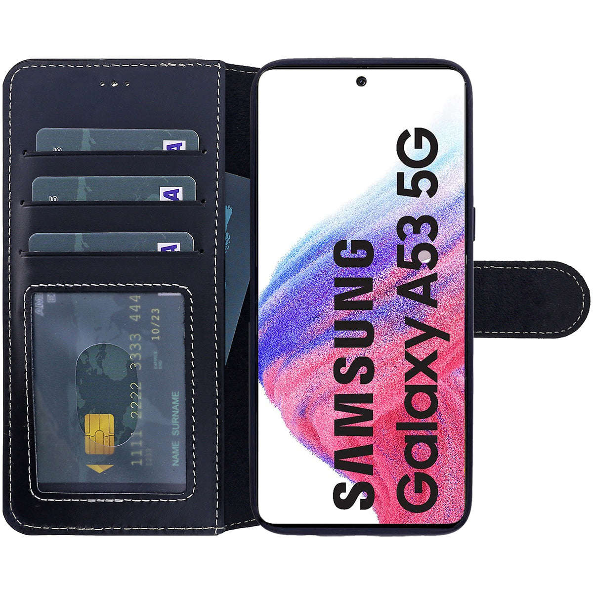 Samsung Galaxy A53 Leder Book-Case – Wallet Hülle | Schwarz