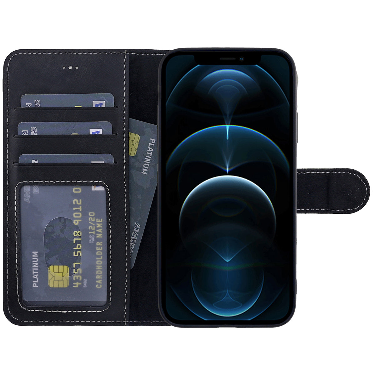 Book-Case Lederhülle für iPhone 14 Pro Max – Flip-Design mit Kartenfach | Schwarz