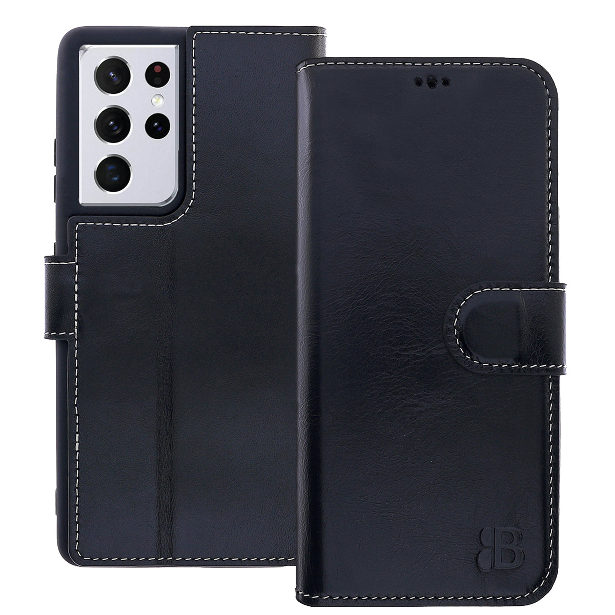 Samsung Galaxy S21 Ultra Leder Book-Case – Wallet Hülle | Schwarz