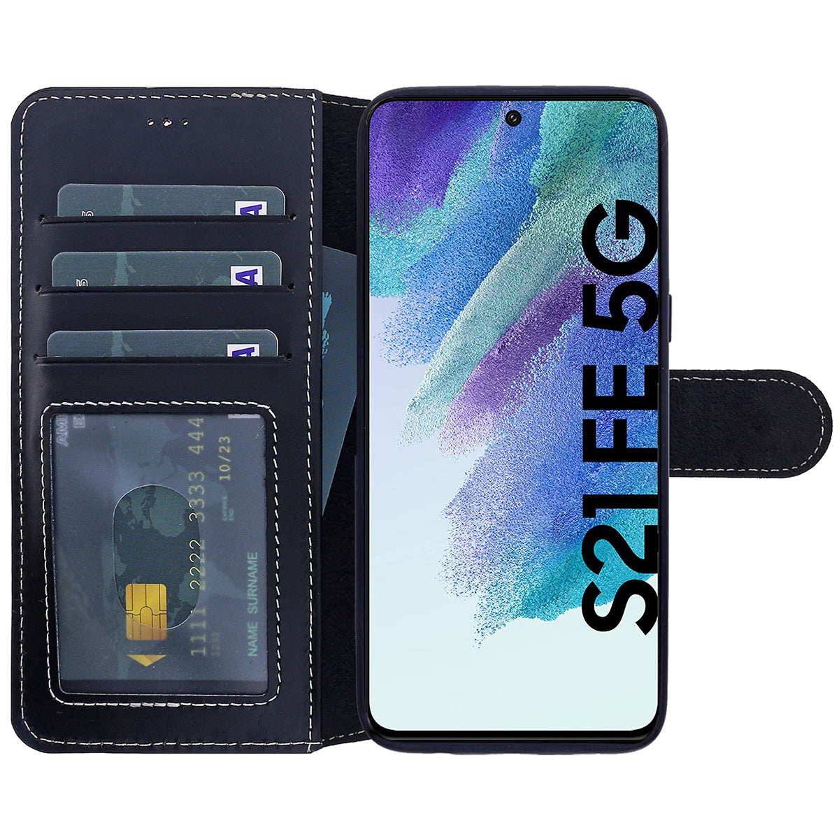 Samsung Galaxy S21 FE Leder Book-Case – Wallet Hülle | Schwarz