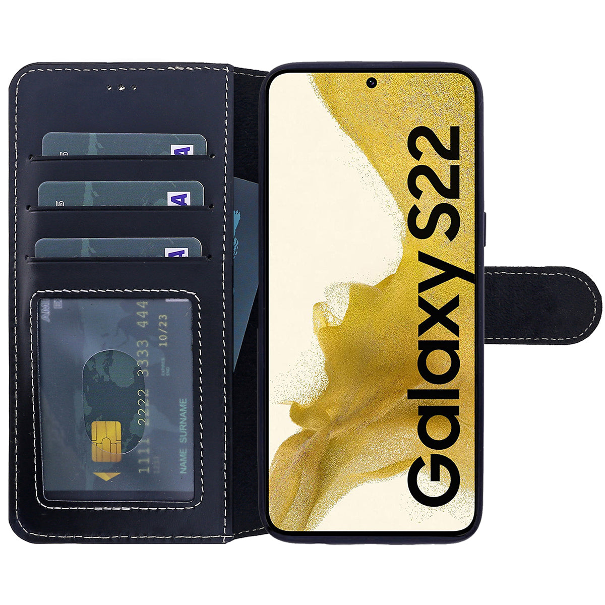 Samsung Galaxy S22 Leder Book-Case – Wallet Hülle | Schwarz